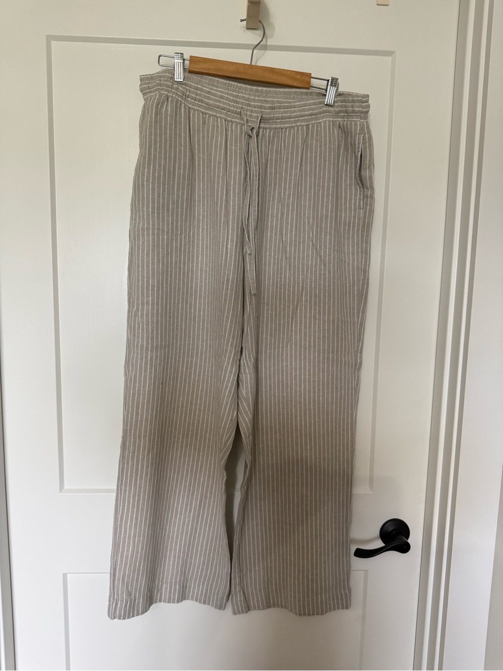 Rafaella Beige Pinstripe Wide-Leg Pants